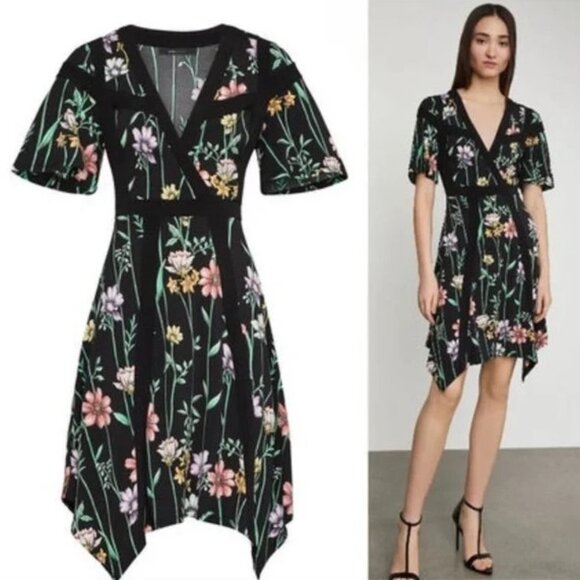 *NWT* BCBGMaxAzria Black Botanical Print Flowy Fit & Flare Dress - Size XXS - Picture 1 of 16